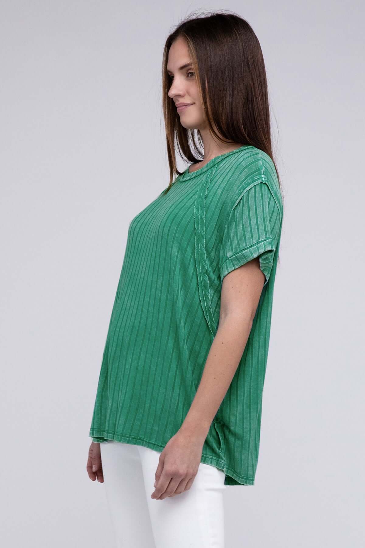 Kelly green ribbed oversized top by Zenana, perfect for stylish, comfortable everyday wear.