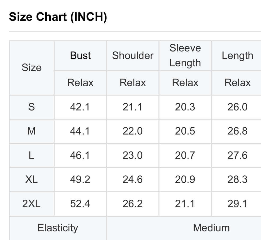 Size chart for Wild Hearts Crewneck showing bust, shoulder, sleeve length, and overall length measurements in inches.