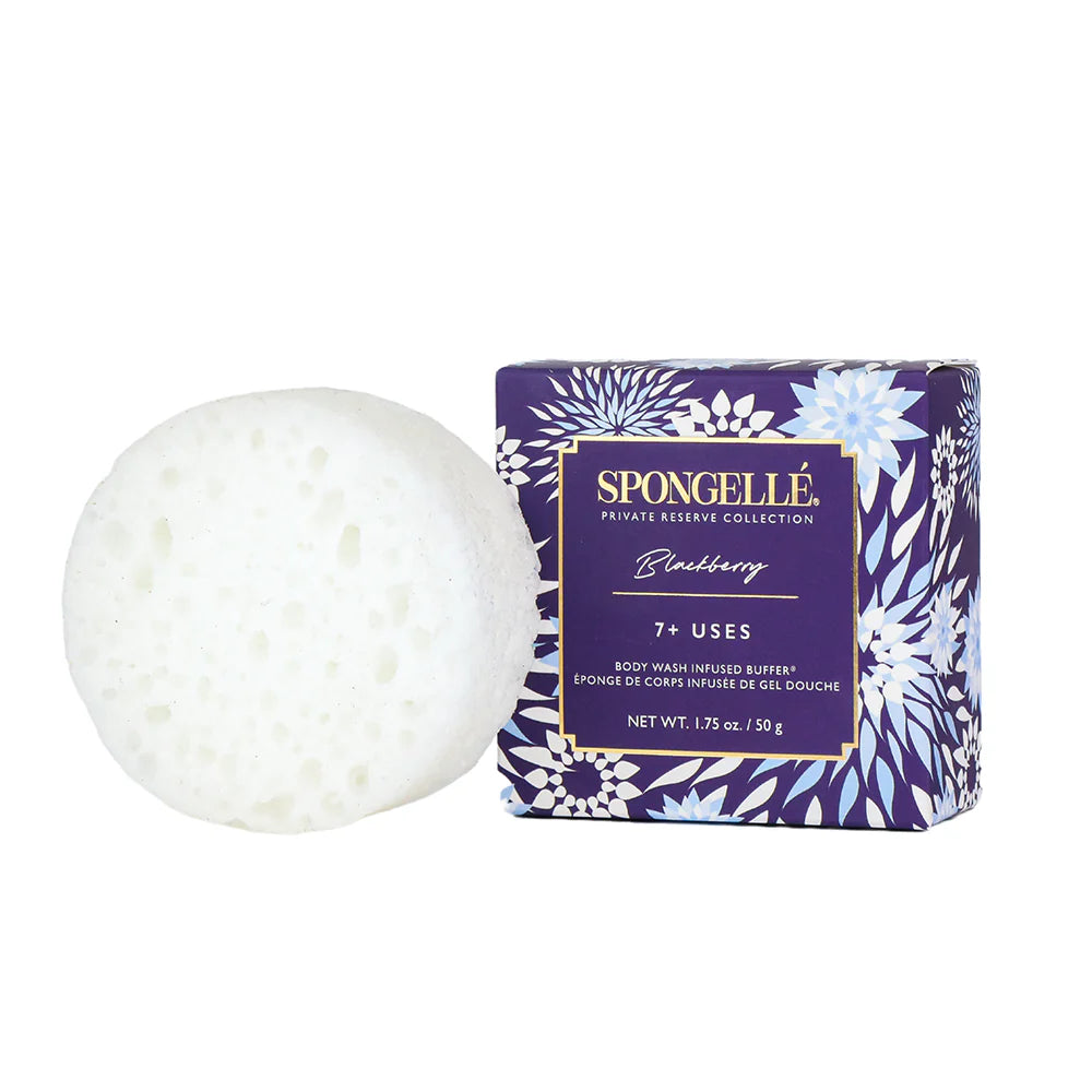 Spongelle Private Reserve Blackberry bath sponge, body buffer for refreshing cleansing, 7+ uses.