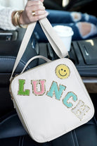 LUNCH Bag by Teal Tiger Boutique $26.00 This LUNCH Bag is perfect for carrying your lunch in style. With its colorful chenille embroidery and square shape, it's both chic and practical. The zipper closure and inside mesh pocket will keep your lunch fresh