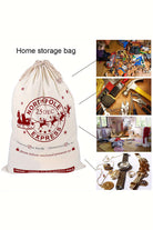 North Pole Express home storage bag with holiday decorations and gifts, featuring a festive design and spacious size for organization.