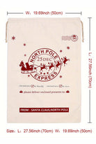 Jumbo Santa Bag with North Pole Express design, drawstring closure, and 19.69" x 27.56" size for large Christmas gifts.