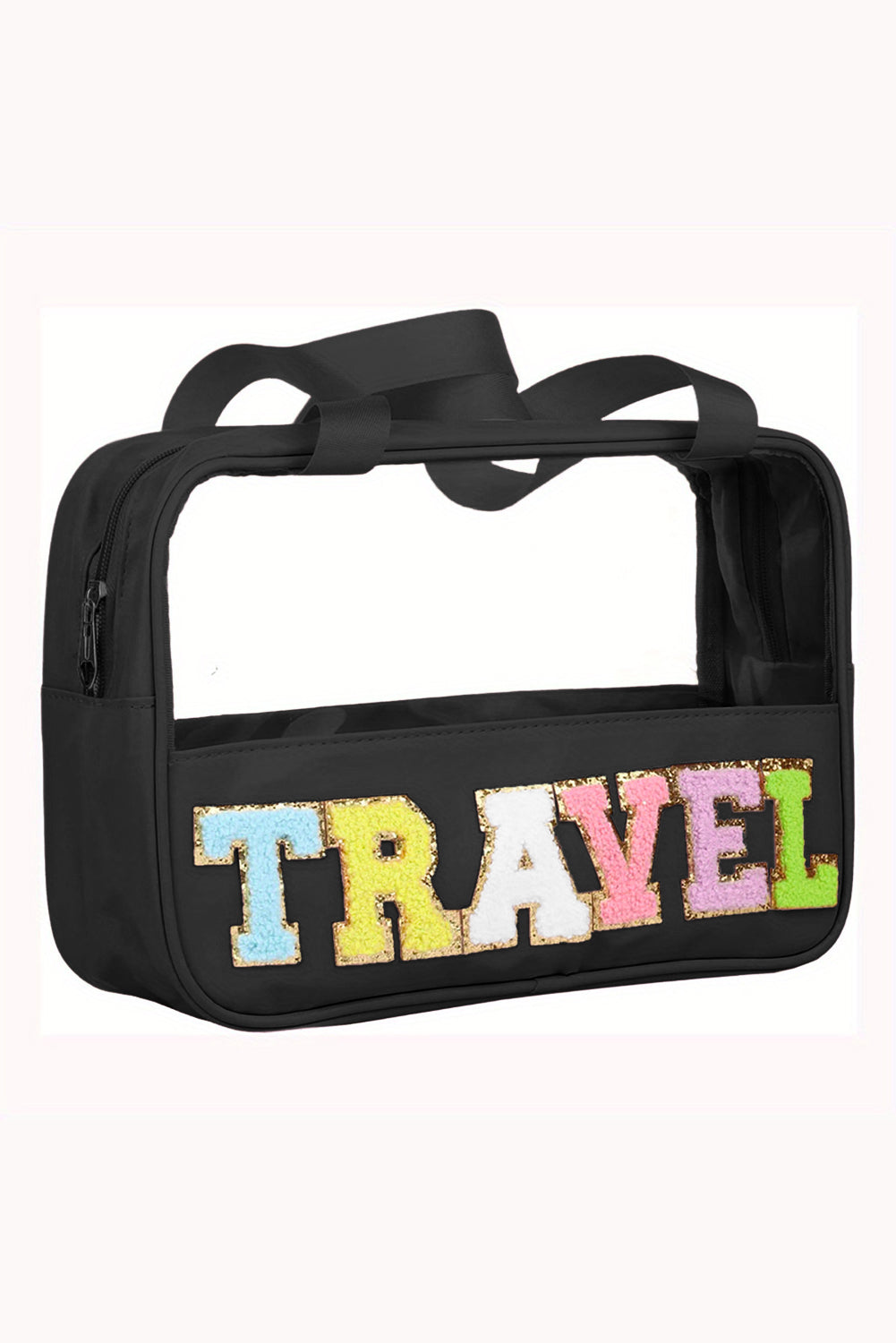 TRAVEL Bag-Black by Teal Tiger Boutique $16.00 Introducing the TRAVEL Bag, a stylish and practical accessory for all your travel needs. This super cute bag is trimmed in black and features a "Travel" on a Chennille patch, making it the perfect companion f