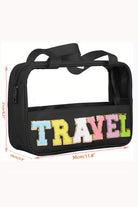 TRAVEL Bag-Black by Teal Tiger Boutique $16.00 Introducing the TRAVEL Bag, a stylish and practical accessory for all your travel needs. This super cute bag is trimmed in black and features a "Travel" on a Chennille patch, making it the perfect companion f