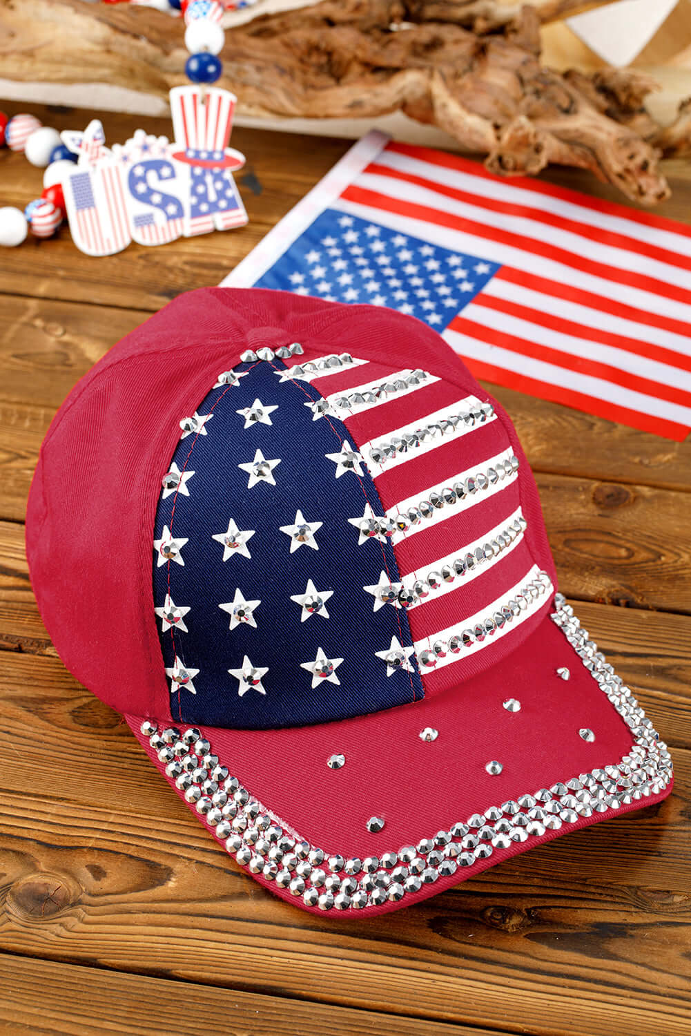 Let Freedom Bling Hat with rhinestones and American flag design, perfect for showing patriotic pride.