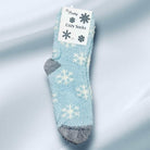 WINTER SNOWFLAKE Sherpa sock in blue with snowflake design, soft and cozy for winter, by Pretty Cozy.