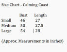 Size chart for CALMING COAST TOP - Umgee showing bust and length measurements for small, medium, and large sizes.