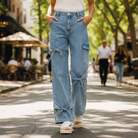 RIBBON ROUTE JEANS - BiBi, stylish cargo jeans with bow tie accents, perfect for a casual day out.