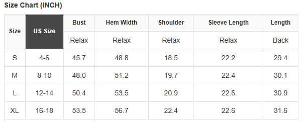 Size chart for Driftwood Days Button Down showing measurements in inches for S, M, L, XL.