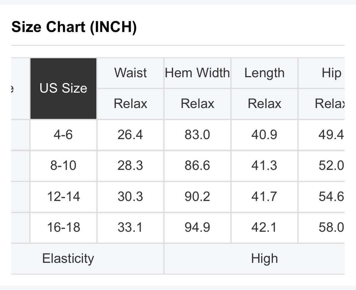 Size chart for FLY WITH ME MAXI SKIRT showing US sizes and measurements for waist, hem, length, and hip.