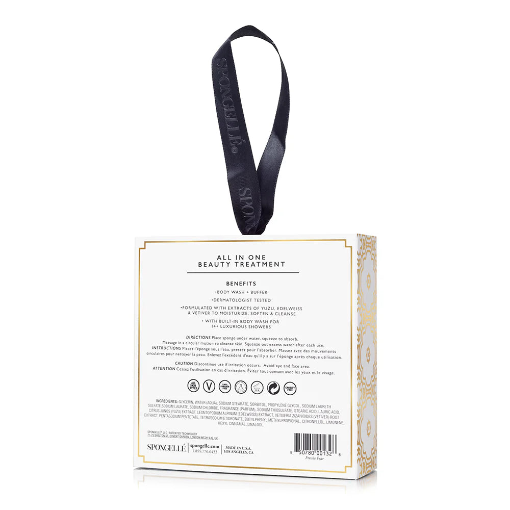 BEYOND CLEANSING FREESIA PEAR by Spongelle - Packaged all-in-one beauty treatment box with elegant design and benefits.