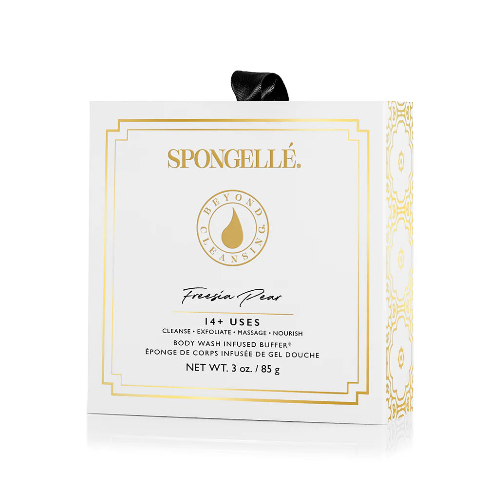 BEYOND CLEANSING FREESIA PEAR by Spongelle in a beautifully packaged gift box, featuring a luxurious body wash infused buffer.
