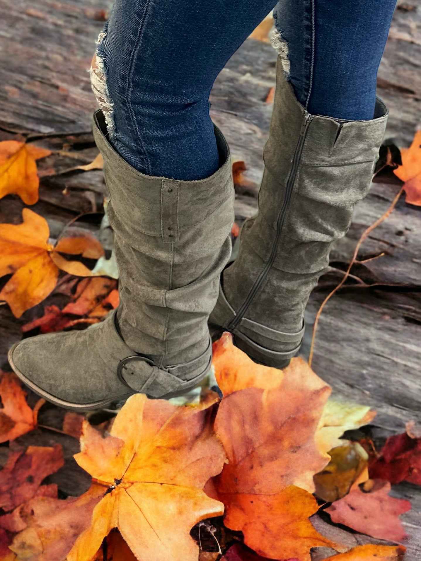 Blitz Gray Boot by Very G by Very G $45.00 Strut in style with Very G's Women's Blitz Boot in neutral gray goes with everything!! Enjoy comfy cushioning while you turn heads with every move. Don this sleek suede-esque stunner with the glossy silver buckle