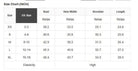 Size chart for women's tops with US sizes and measurements in inches for bust, hem width, shoulder, and length.