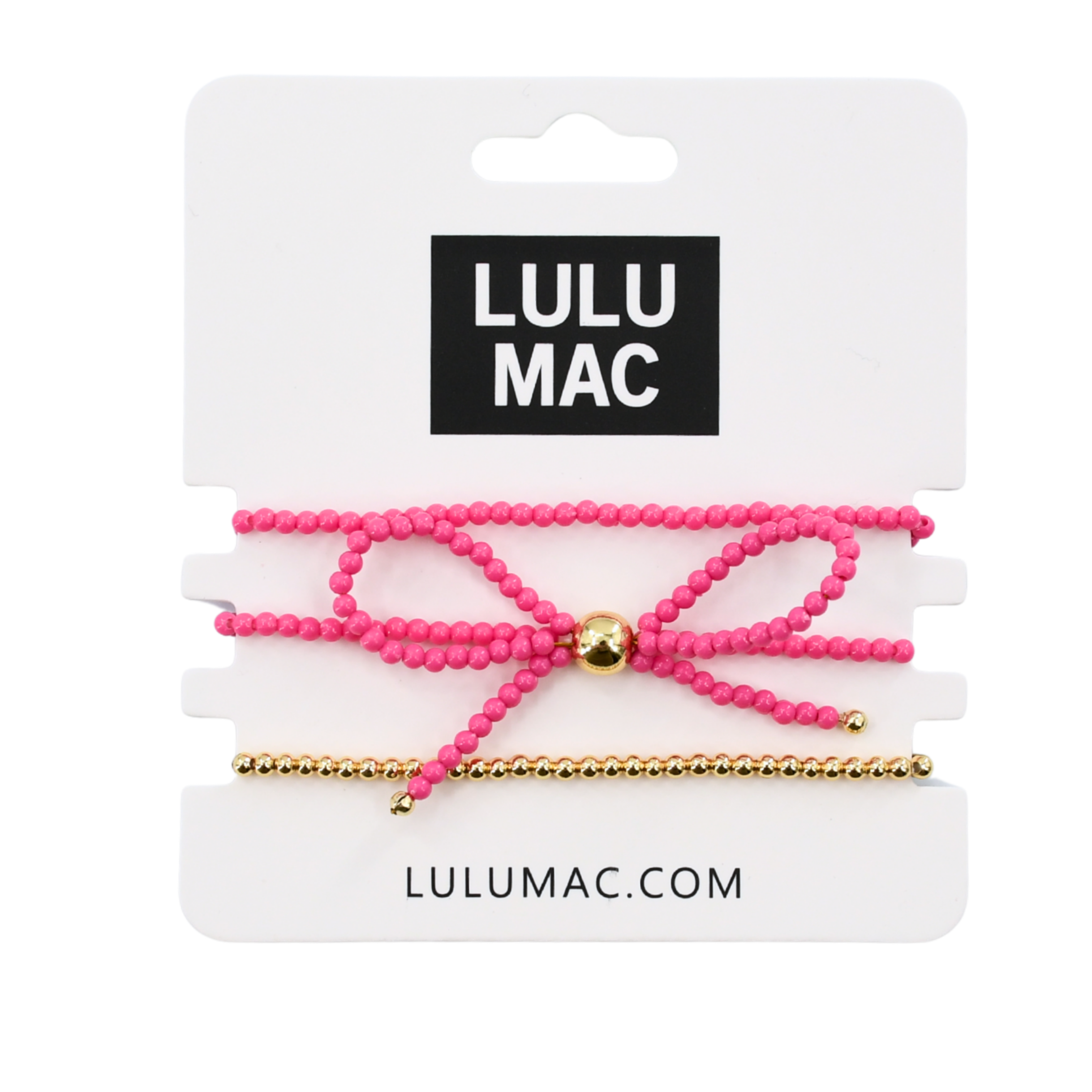 LULU MAC - Love Ties Bracelet Set featuring a super cute pink beaded bracelet with bow design, perfect for any outfit.