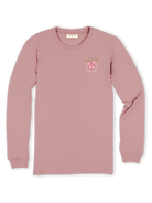 Simply Southern Hey Deer Bow Long Sleeve T-Shirt in mauve color, featuring a whimsical deer design, perfect for stylish Southern fashion.