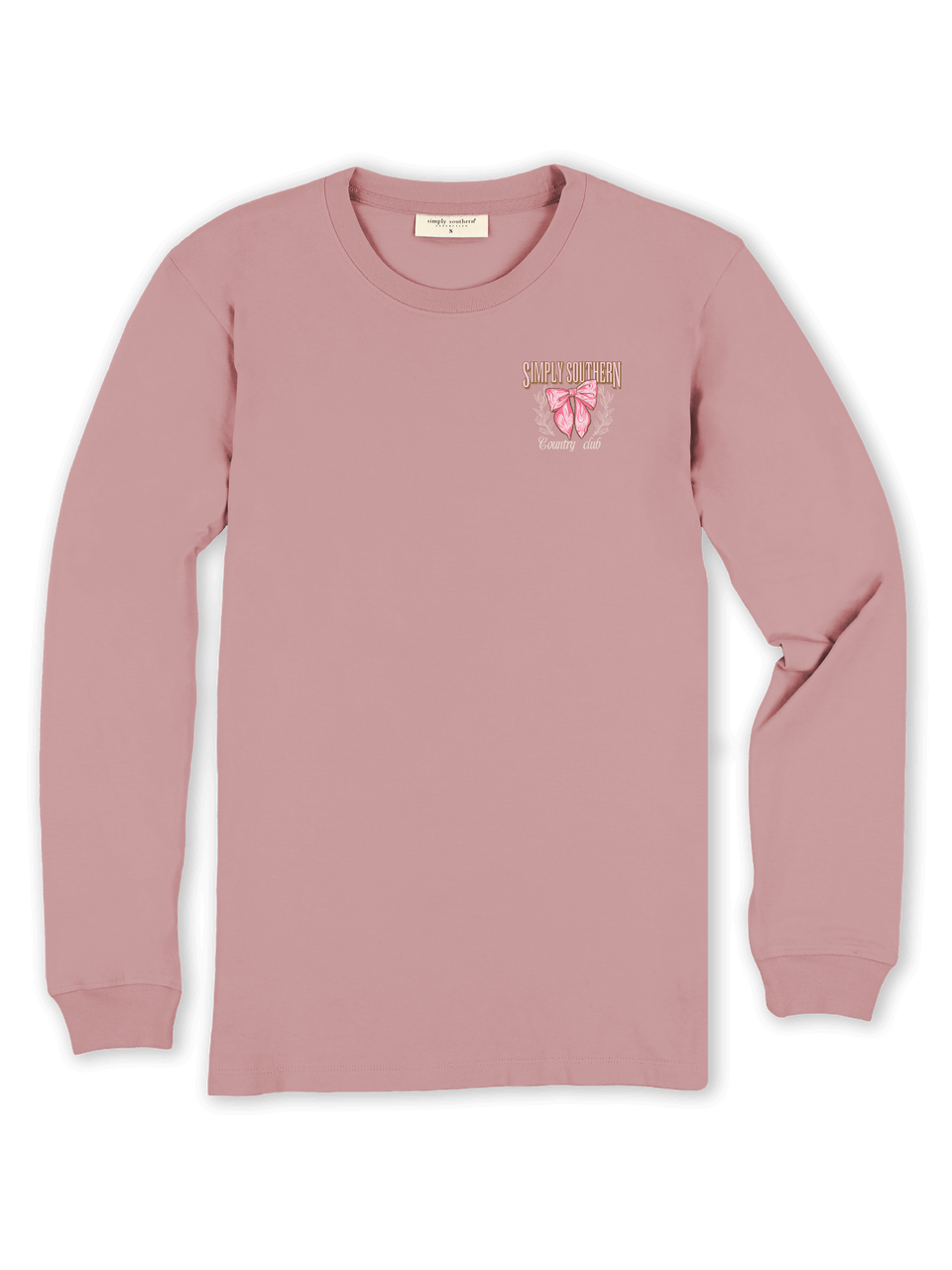 Simply Southern Hey Deer Bow Long Sleeve T-Shirt in mauve color, featuring a whimsical deer design, perfect for stylish Southern fashion.