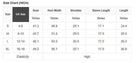 Size chart for SIMPLY ENCHANTED TOP (pink) showing US sizes, bust, hem width, shoulder, sleeve length, and length.