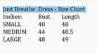 Size chart for the JUST BREATHE MAXI DRESS (misty blue) - Gigio, detailing bust and length measurements.