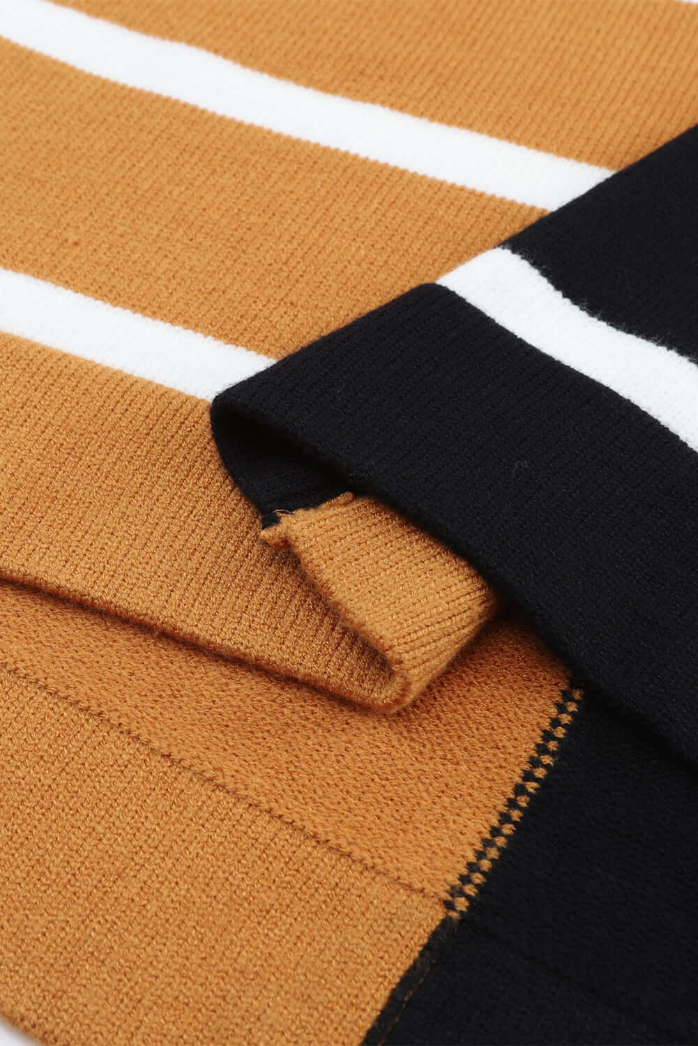 HARVEST SPICE TOP featuring cozy oversized contrast striped fabric in warm tones and relaxed fit.