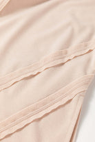 Close-up of beige ON MY MIND Top by Vivian-Lu featuring exposed seam detailing and soft fabric.