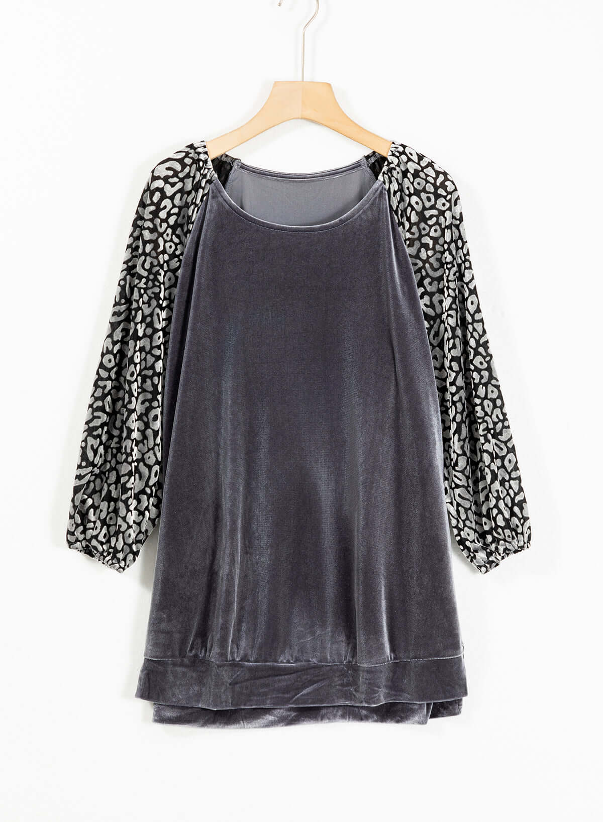 Velvet leopard print blouse with raglan lantern sleeves, showcasing the Fierce and Fabulous Top by Vivian-Lu.