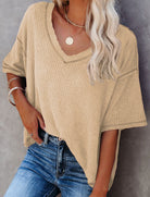 Carefree Mode Top in cream, featuring a relaxed fit, dropped shoulders, and soft textured knit.