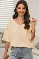 Carefree Mode Top in cream, featuring a relaxed fit and soft knit, perfect for summer outings.