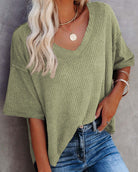 Sage Carefree Mode Top, relaxed fit knit top perfect for summer errands and brunch, featuring soft textured fabric.
