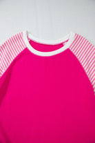 PROMISE YOU Top by Vivian-Lu featuring bold pink body and striped raglan sleeves for a sporty chic look.