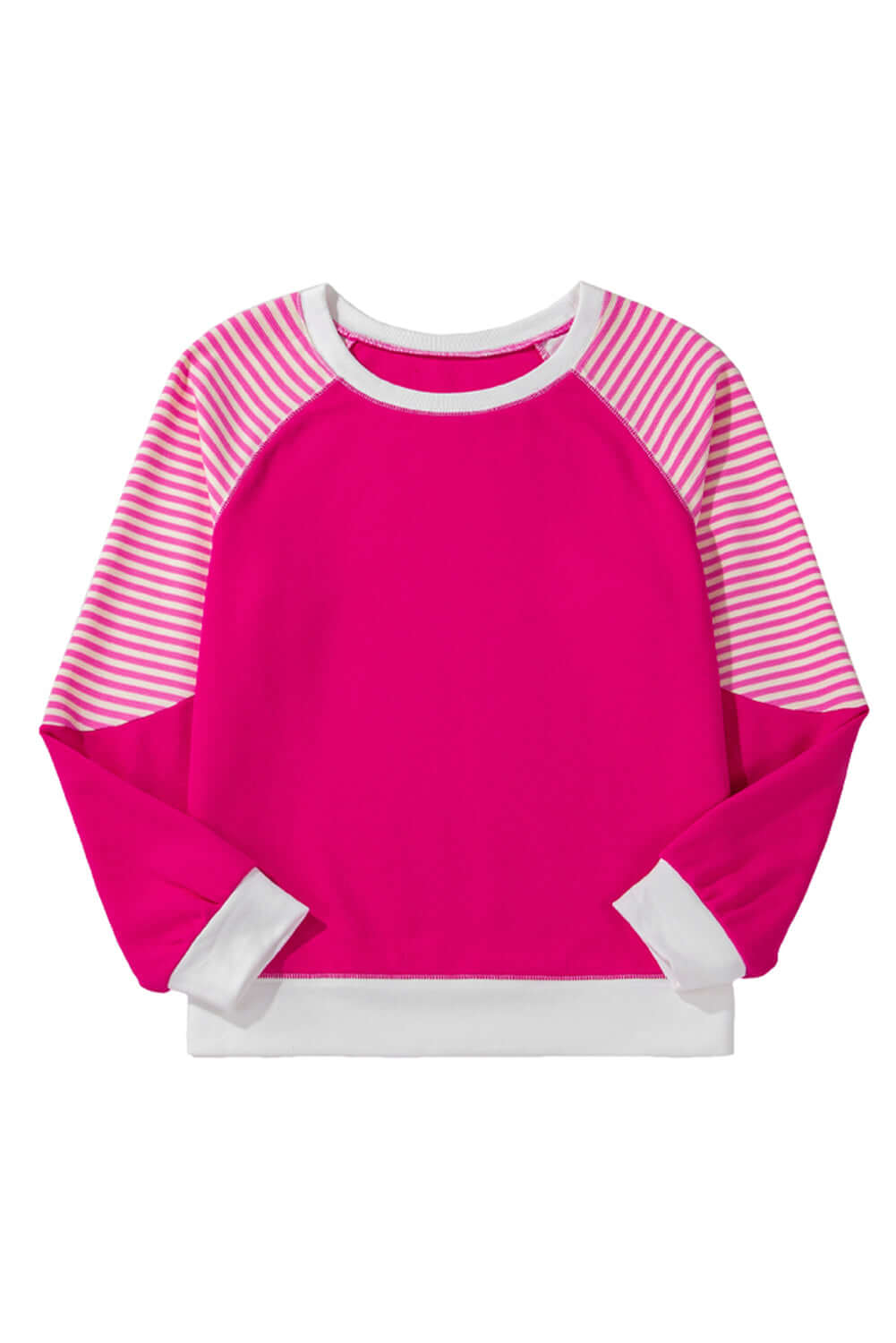 Bright pink PROMISE YOU Top by Vivian-Lu with striped patchwork and sporty raglan sleeves, perfect for a stylish, casual look.