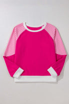 PROMISE YOU Top by Vivian-Lu, pink striped patchwork design with sporty raglan sleeves and crew neck.