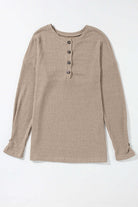 UNLIMITED POTENTIAL Henley top by Vivian-Lu in ribbed fabric, featuring drop shoulder design and button details.