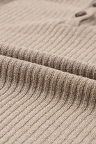 Close-up of ribbed textured fabric in beige for UNLIMITED POTENTIAL Top by Vivian-Lu, showcasing Henley design details.