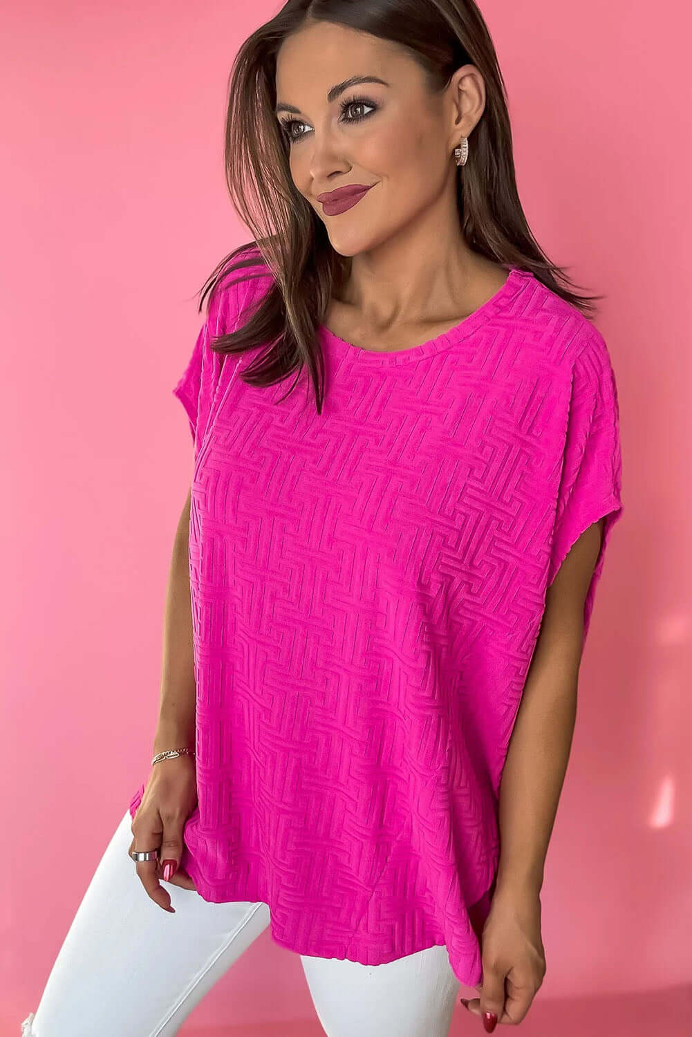 Stand Out: Hot Pink Blouse for Comfort & Style by Vivian-Lu $25.00 Shop our trendy boutique for the Tickled Pink Top. Experience unmatched comfort and style with its unique texture, relaxed fit, and chic design. Teal Tiger Boutique