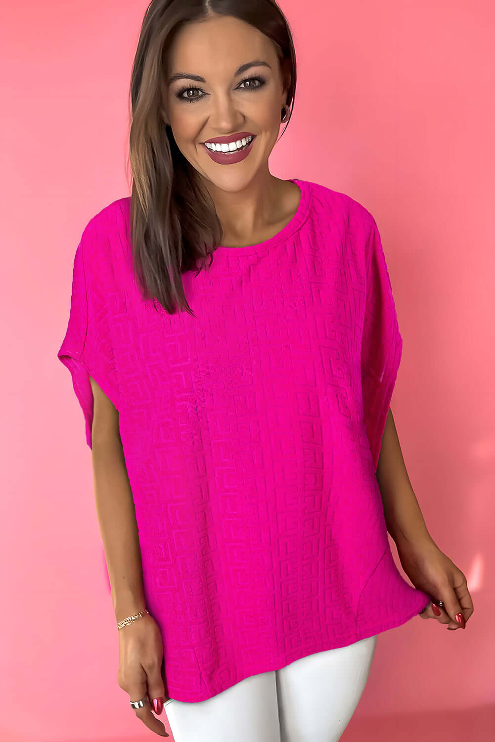 Stand Out: Hot Pink Blouse for Comfort & Style by Vivian-Lu $25.00 Shop our trendy boutique for the Tickled Pink Top. Experience unmatched comfort and style with its unique texture, relaxed fit, and chic design. Teal Tiger Boutique