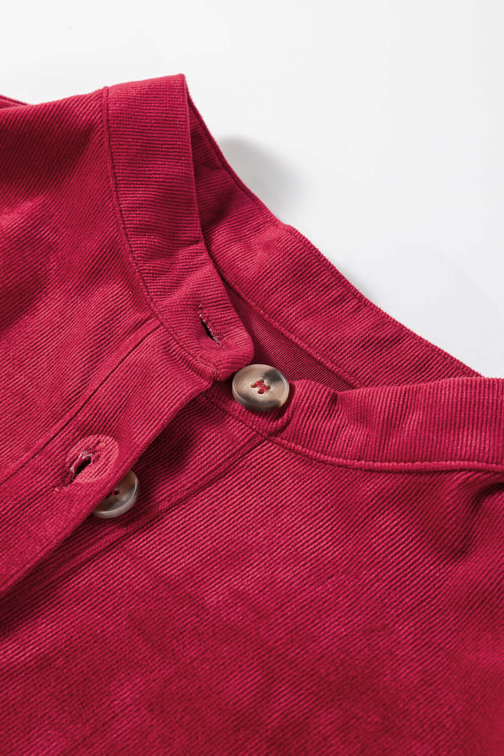 Burgundy State of Grace top by Vivian-Lu featuring button-up design and ruffle details on O neck collar.