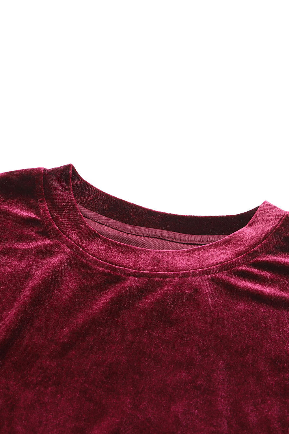 Burgundy velvet top close-up, showcasing the soft fabric of the Velvet Wine Set.