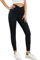 Black seamless leggings with arched waist design for tummy control and flattering fit, ideal for workouts.