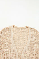 Café date cardigan in apricot beige with solid cable knit and hollow-out details.