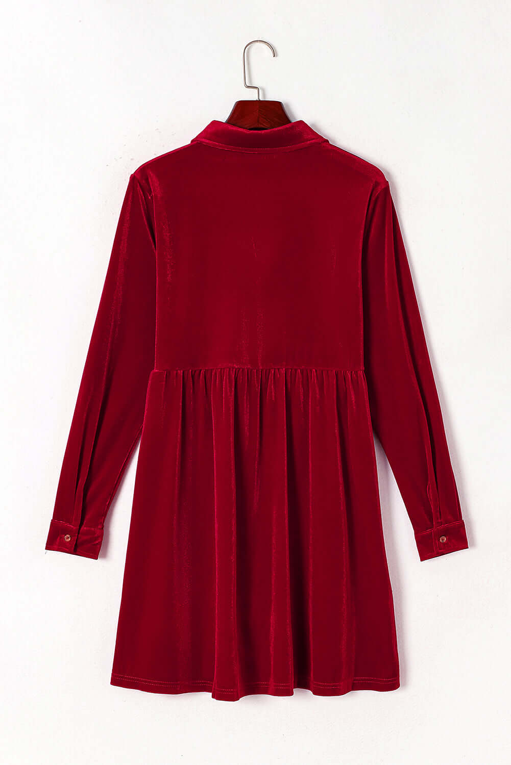 Vibrant Velvet Dress by Vivian-Lu in Berry Red with Textured Crinkled Fabric and Elegant Details, Back View