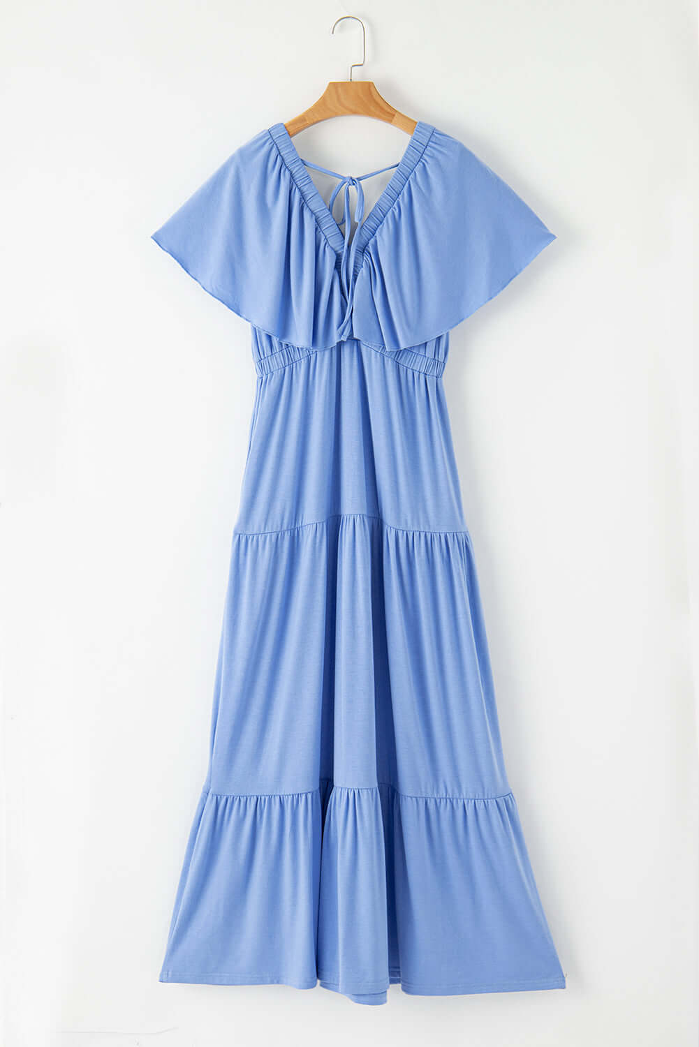 Sky blue Dreamfield Days maxi dress with flutter sleeves and V-neck, perfect for summer outings.