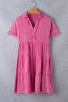 Sweetwater Serenade strawberry pink mineral wash dress with tiered silhouette and relaxed fit.