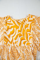 "Golden Maize dress with bohemian chic print and puff sleeves by Vivian-Lu."