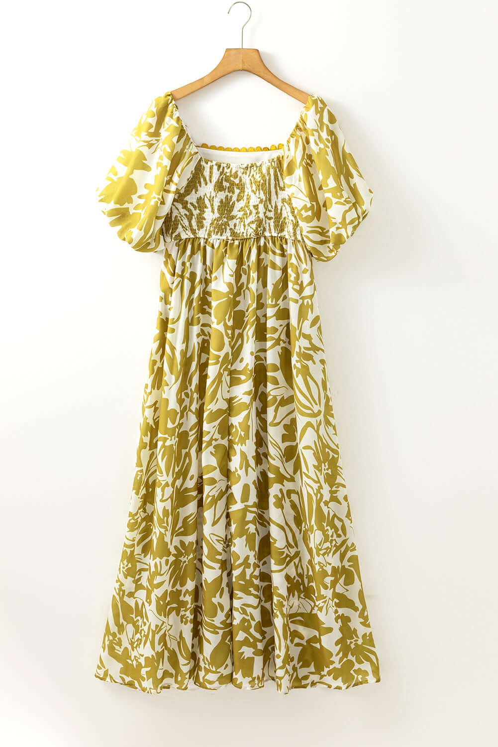 Spring Time Maxi Dress featuring floral print and square neck design, perfect for elegant outdoor occasions.