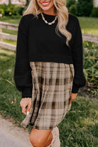 PLAID CHARM Mini Dress by Vivian-Lu featuring a black top and plaid skirt, perfect for versatile, stylish wear.