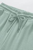 Mint jade green textured lounge pants with drawstring by Fully Jaded Set, offering luxurious comfort and style.