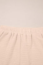 Elastic waistband of textured pink shorts from the Champagne Chill 2 Piece Set, perfect for casual lounging.