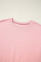 Lightweight pink crew neck tee from the Pink Cloud lounge set, perfect for casual wear and comfort.