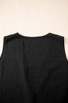 Back view of Oasis Moment black buttoned vest, showcasing its sleek design and textured fabric.